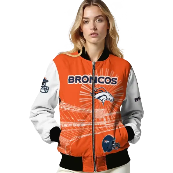 personalized denver broncos ferris arena orange white bomber jacket latest model