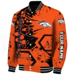 personalized denver broncos hexagon cluster orange black varsity jacket best selling.webp