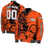 personalized denver broncos hexagon cluster orange black varsity jacket best selling.webp