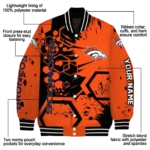 personalized denver broncos hexagon cluster orange black varsity jacket best selling.webp