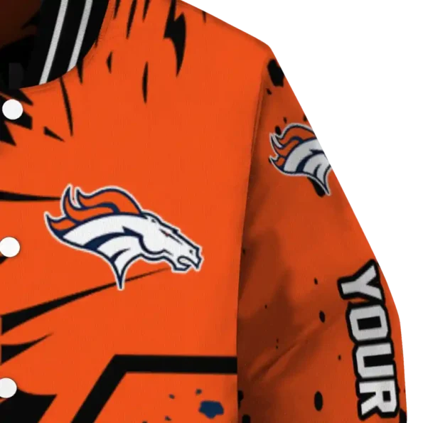 personalized denver broncos hexagon cluster orange black varsity jacket premium grade.webp