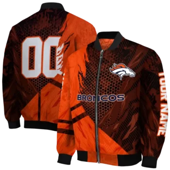 personalized denver broncos hexagon mesh orange black bomber jacket fashion forward
