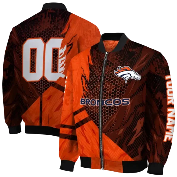 personalized denver broncos hexagon mesh orange black bomber jacket fashion forward