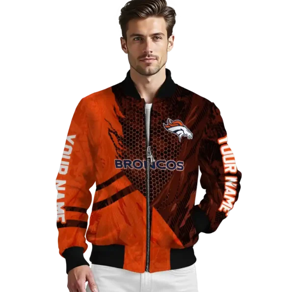 personalized denver broncos hexagon mesh orange black bomber jacket high quality