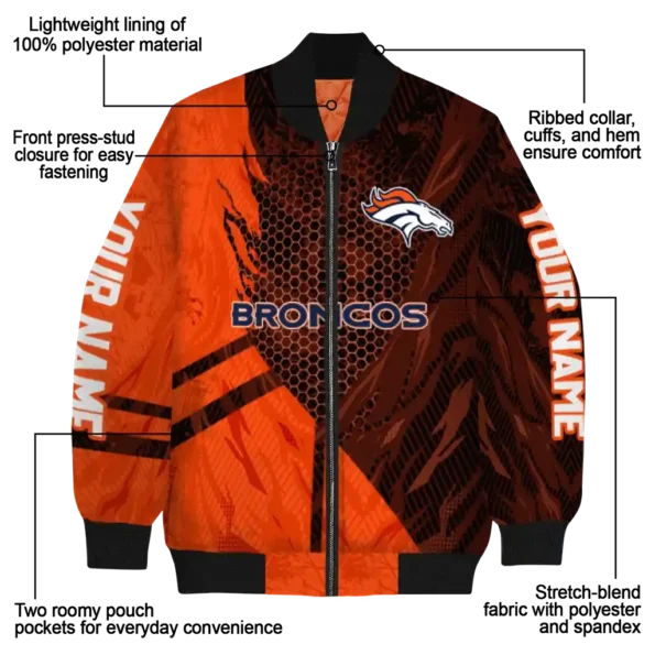personalized denver broncos hexagon mesh orange black bomber jacket new arrival