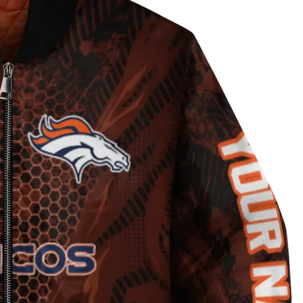 personalized denver broncos hexagon mesh orange black bomber jacket premium grade