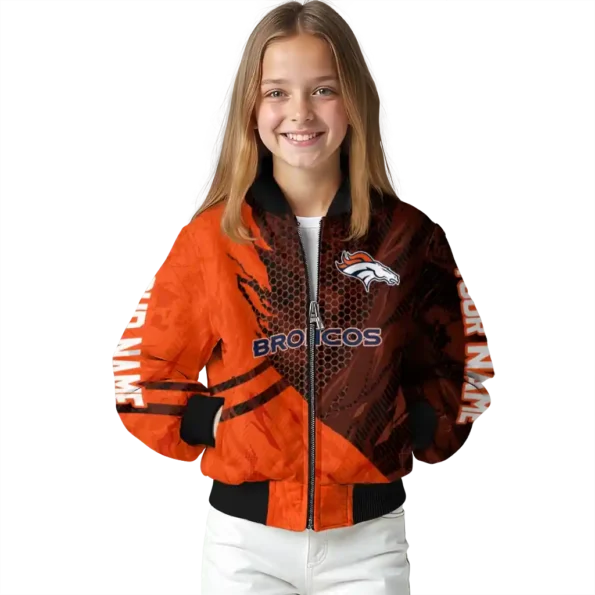 personalized denver broncos hexagon mesh orange black bomber jacket top rated