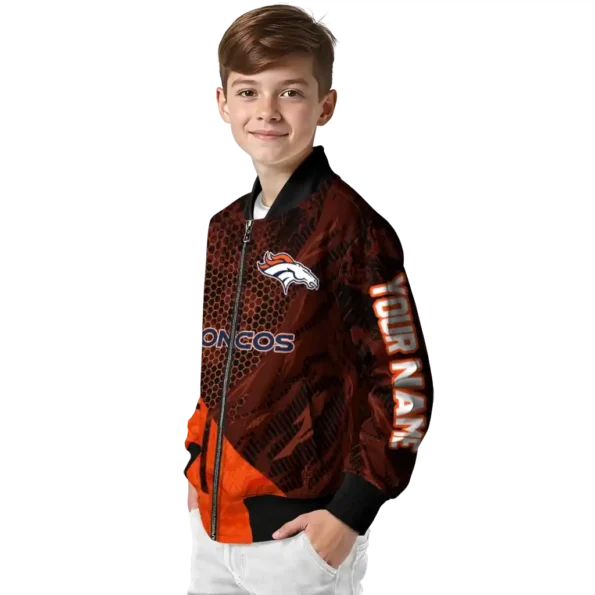 personalized denver broncos hexagon mesh orange black bomber jacket trendy