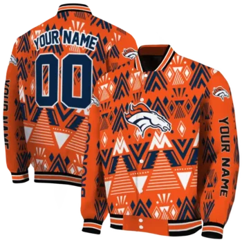 personalized denver broncos pyramid shapes orange varsity jacket fashion forward.webp