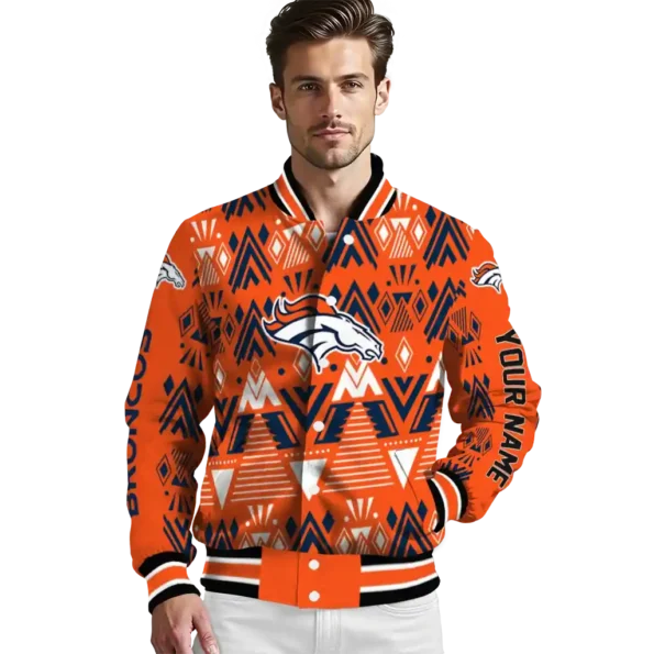 personalized denver broncos pyramid shapes orange varsity jacket high quality.webp