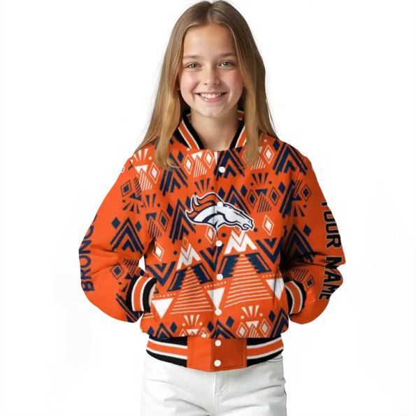 personalized denver broncos pyramid shapes orange varsity jacket top rated.webp