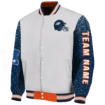personalized denver broncos speckled arms orange gray varsity jacket best selling.webp