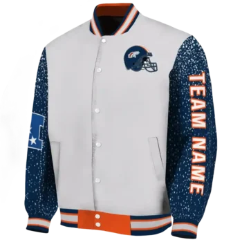 personalized denver broncos speckled arms orange gray varsity jacket best selling.webp