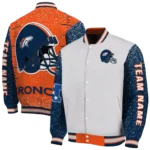 personalized denver broncos speckled arms orange gray varsity jacket best selling.webp