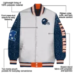 personalized denver broncos speckled arms orange gray varsity jacket best selling.webp