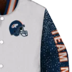 personalized denver broncos speckled arms orange gray varsity jacket best selling.webp