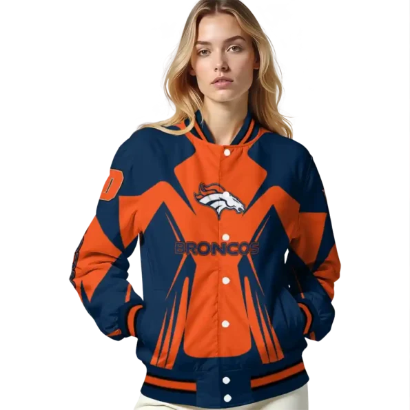 personalized denver broncos spider mark orange red crocs varsity jacket latest model.webp