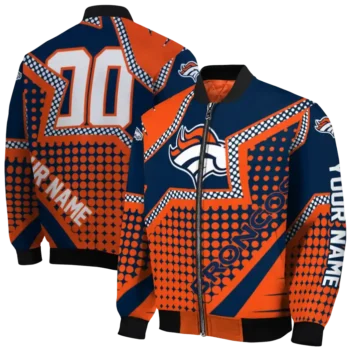 personalized denver broncos star burst orange bomber jacket fashion forward