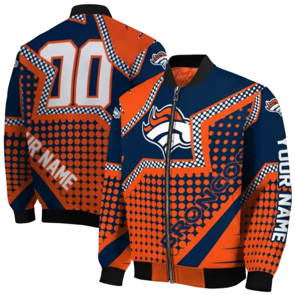 personalized denver broncos star burst orange bomber jacket fashion forward