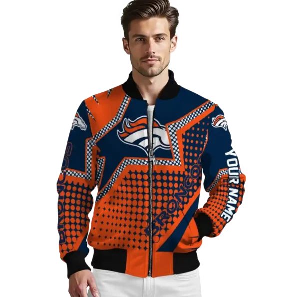 personalized denver broncos star burst orange bomber jacket high quality