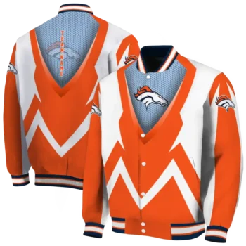 personalized denver broncos v stripes orange white varsity jacket fashion forward.webp