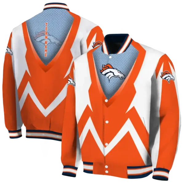 personalized denver broncos v stripes orange white varsity jacket fashion forward.webp