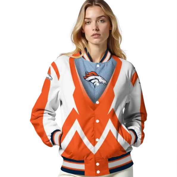 personalized denver broncos v stripes orange white varsity jacket latest model.webp