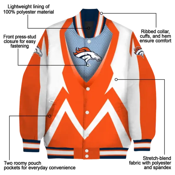 personalized denver broncos v stripes orange white varsity jacket new arrival.webp