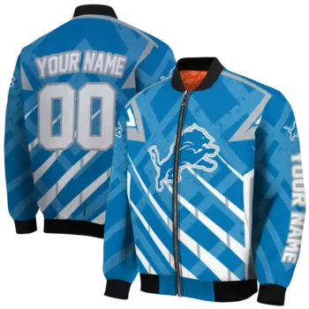 personalized detroit lions chevron angles blue bomber jacket fashion forward