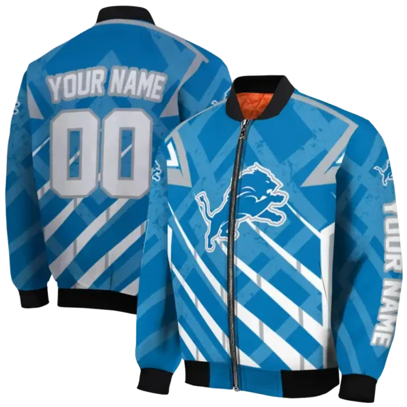 personalized detroit lions chevron angles blue bomber jacket fashion forward