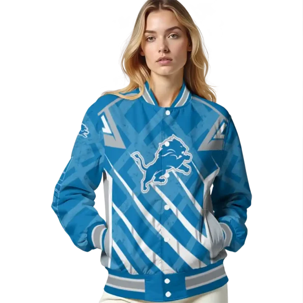 personalized detroit lions chevron angles blue varsity jacket latest model.webp