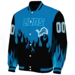 personalized detroit lions flame border blue black varsity jacket best selling.webp