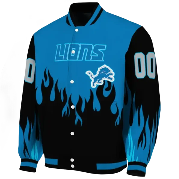 personalized detroit lions flame border blue black varsity jacket best selling.webp