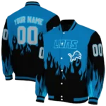 personalized detroit lions flame border blue black varsity jacket best selling.webp