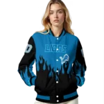personalized detroit lions flame border blue black varsity jacket best selling.webp