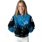personalized detroit lions flame border blue black varsity jacket best selling.webp