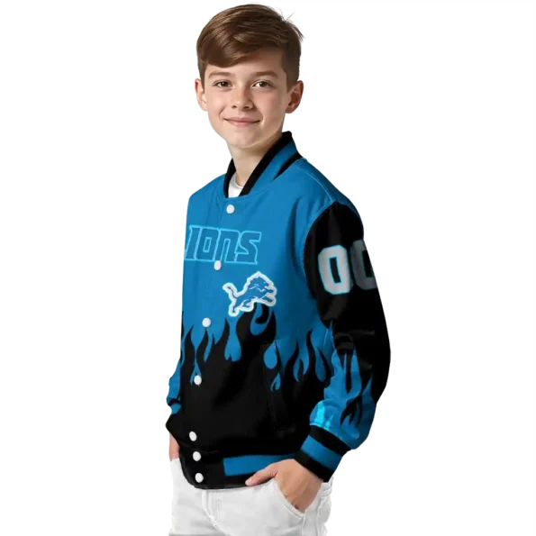 personalized detroit lions flame border blue black varsity jacket trendy.webp