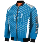 personalized detroit lions hexagon grid blue bomber jacket best selling