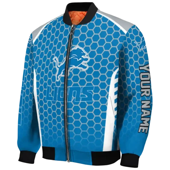 personalized detroit lions hexagon grid blue bomber jacket best selling