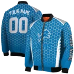 personalized detroit lions hexagon grid blue bomber jacket best selling