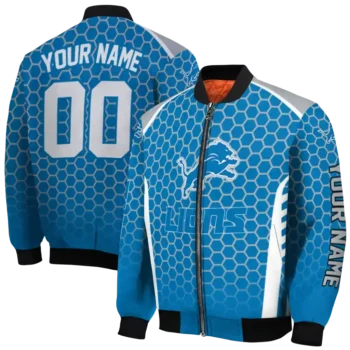 personalized detroit lions hexagon grid blue bomber jacket fashion forward