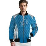 personalized detroit lions hexagon grid blue bomber jacket best selling