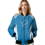 personalized detroit lions hexagon grid blue bomber jacket best selling