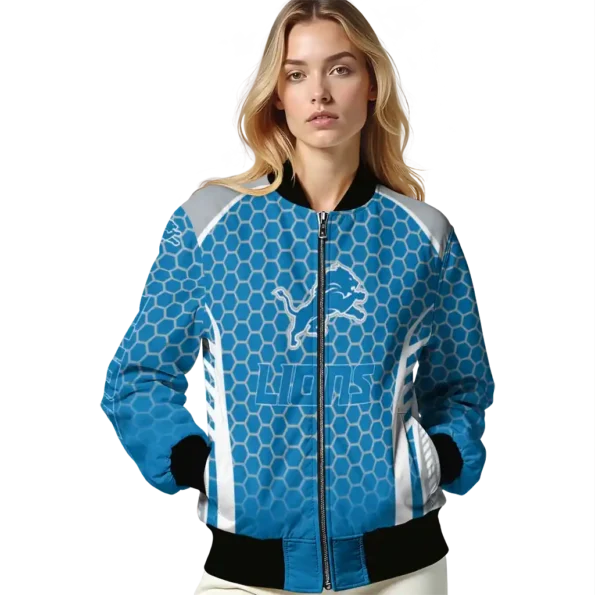 personalized detroit lions hexagon grid blue bomber jacket latest model