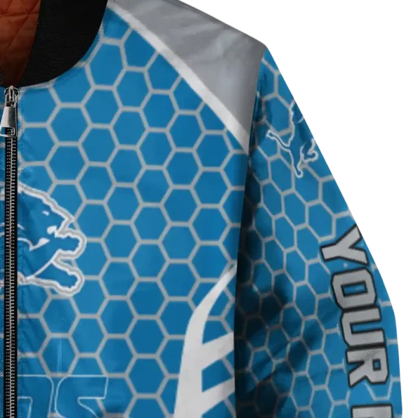 personalized detroit lions hexagon grid blue bomber jacket premium grade