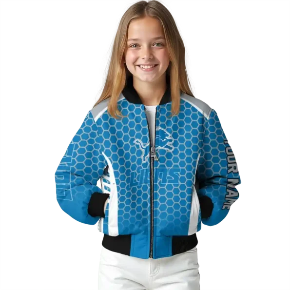 personalized detroit lions hexagon grid blue bomber jacket top rated