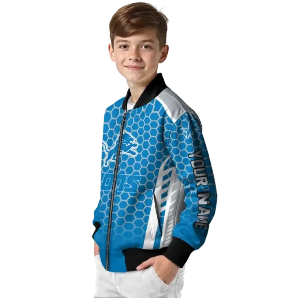 personalized detroit lions hexagon grid blue bomber jacket trendy