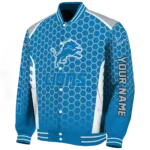 personalized detroit lions hexagon grid blue varsity jacket best selling.webp