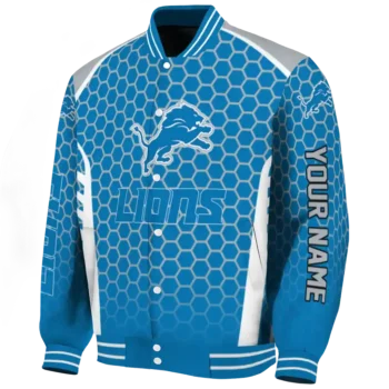 personalized detroit lions hexagon grid blue varsity jacket best selling.webp