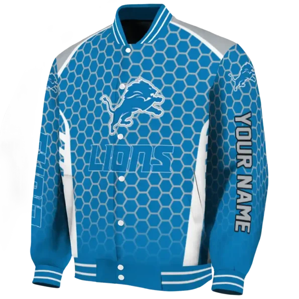 personalized detroit lions hexagon grid blue varsity jacket best selling.webp